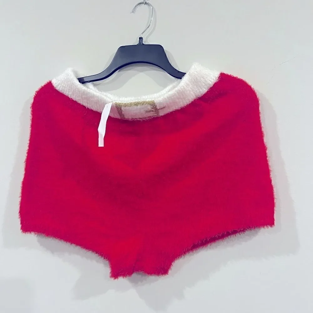 Hooked Up by IOT Juniors Santa Sweater Shorts,Red, size L